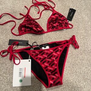 Versace Red and Black Women's Triangle Bikini NWT